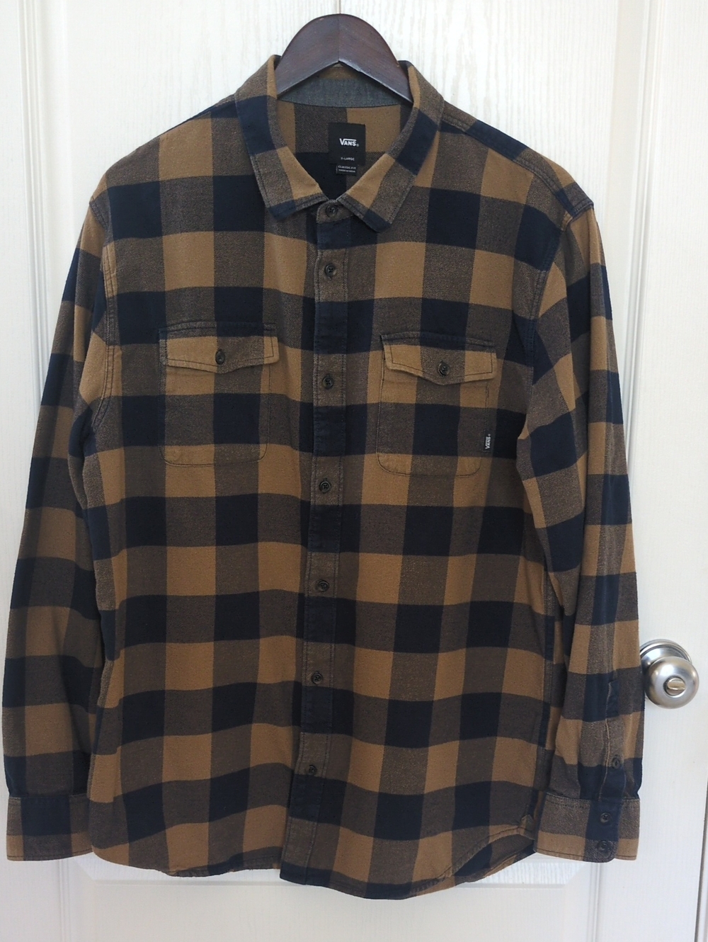 Vans Men's Navy and Brown Plaid Flannel Shirt
